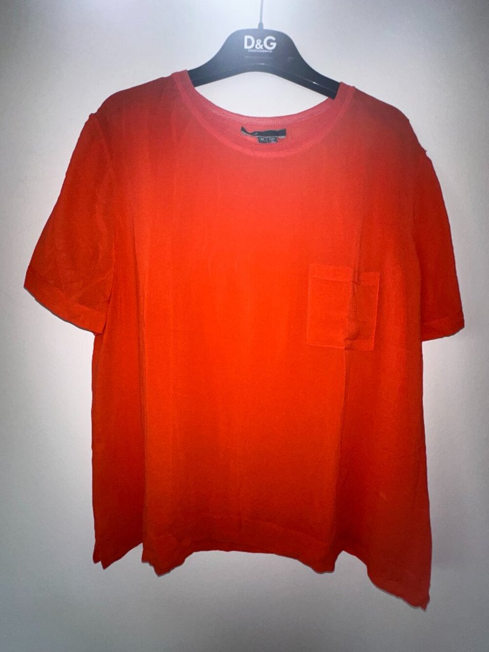 Vince Women's Vibrant Orange Silk Short Sleeve Pocket Tee Blouse